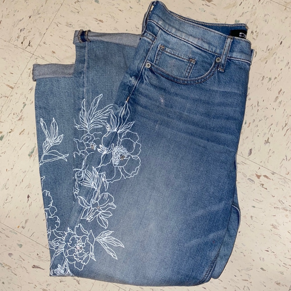 white floral detailed jeans